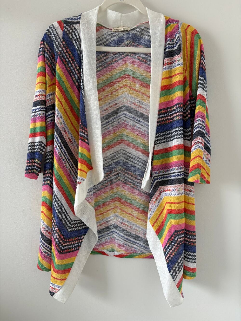 Sheer Open Front Waterfall Cardigan Sz Small Boho Chic Chevron Stripe Dopamine